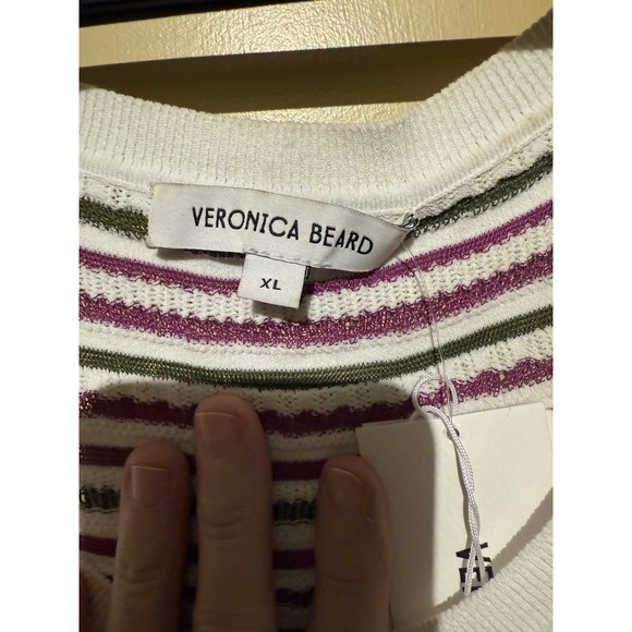 Veronica Beard Nabella Pointelle Sheer Striped Tank Top Purple Blue White XL - Picture 3 of 3